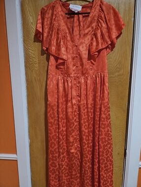 Kate Spade Red Floral Satin Maxi Dress with Flutter Sleeves